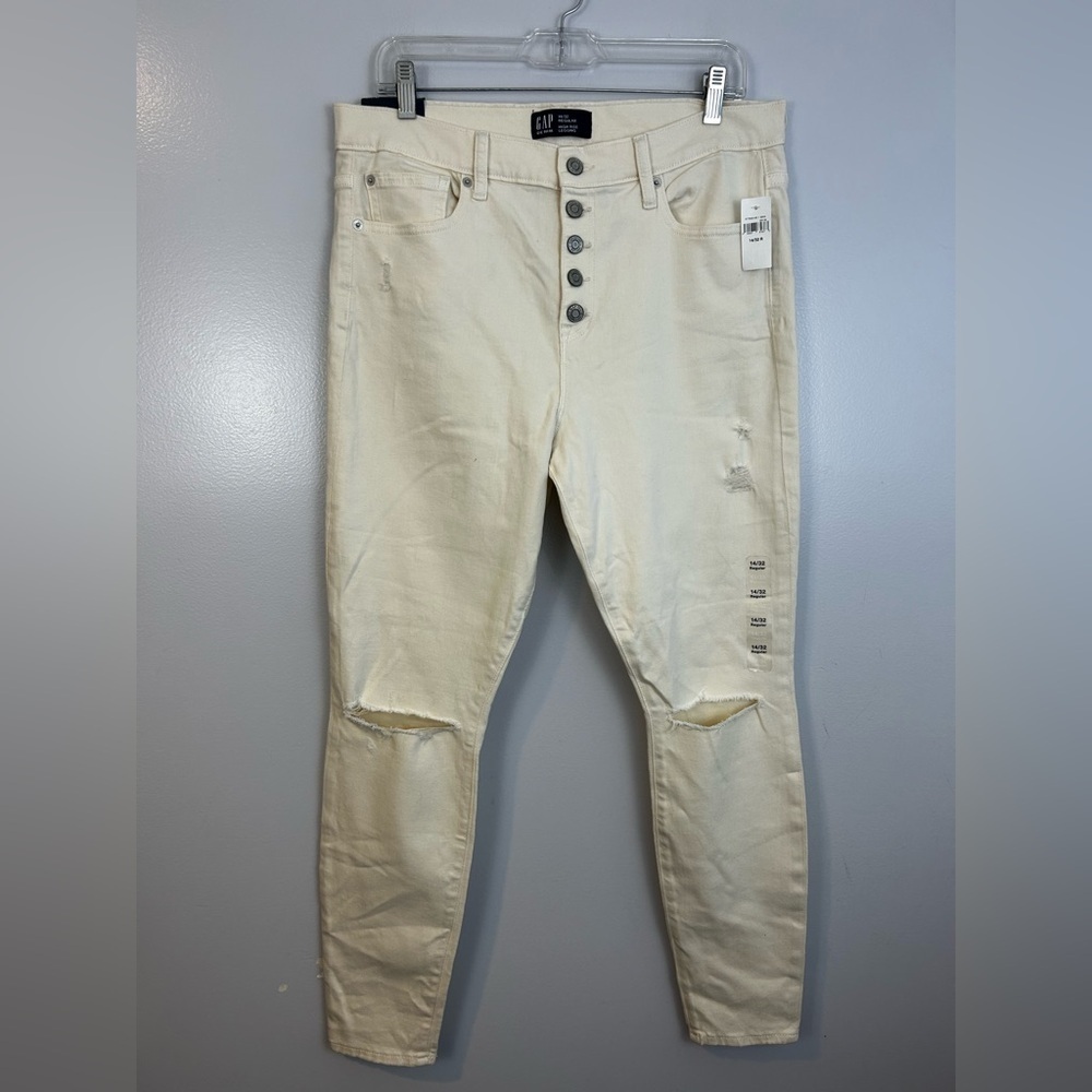 NWT Gap High Rise Ivory White Button Fly Jean Leggings Skinny Distressed 14/32